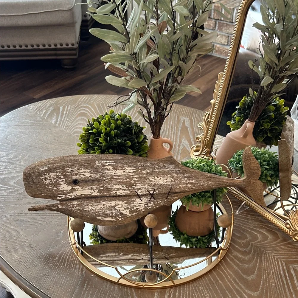 NEW! Coastal Beach Rustic Brown Wooden Whale Wall Hook Rack